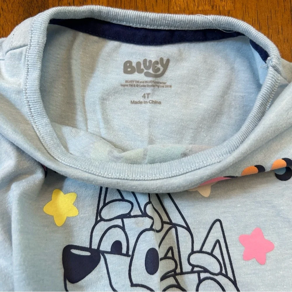 Bluey Toddler Outfit  | Girls 4T | Long Sleeve Top + 2 Navy Leggings Set